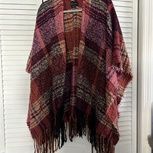 Candor Plaid Fringe Poncho